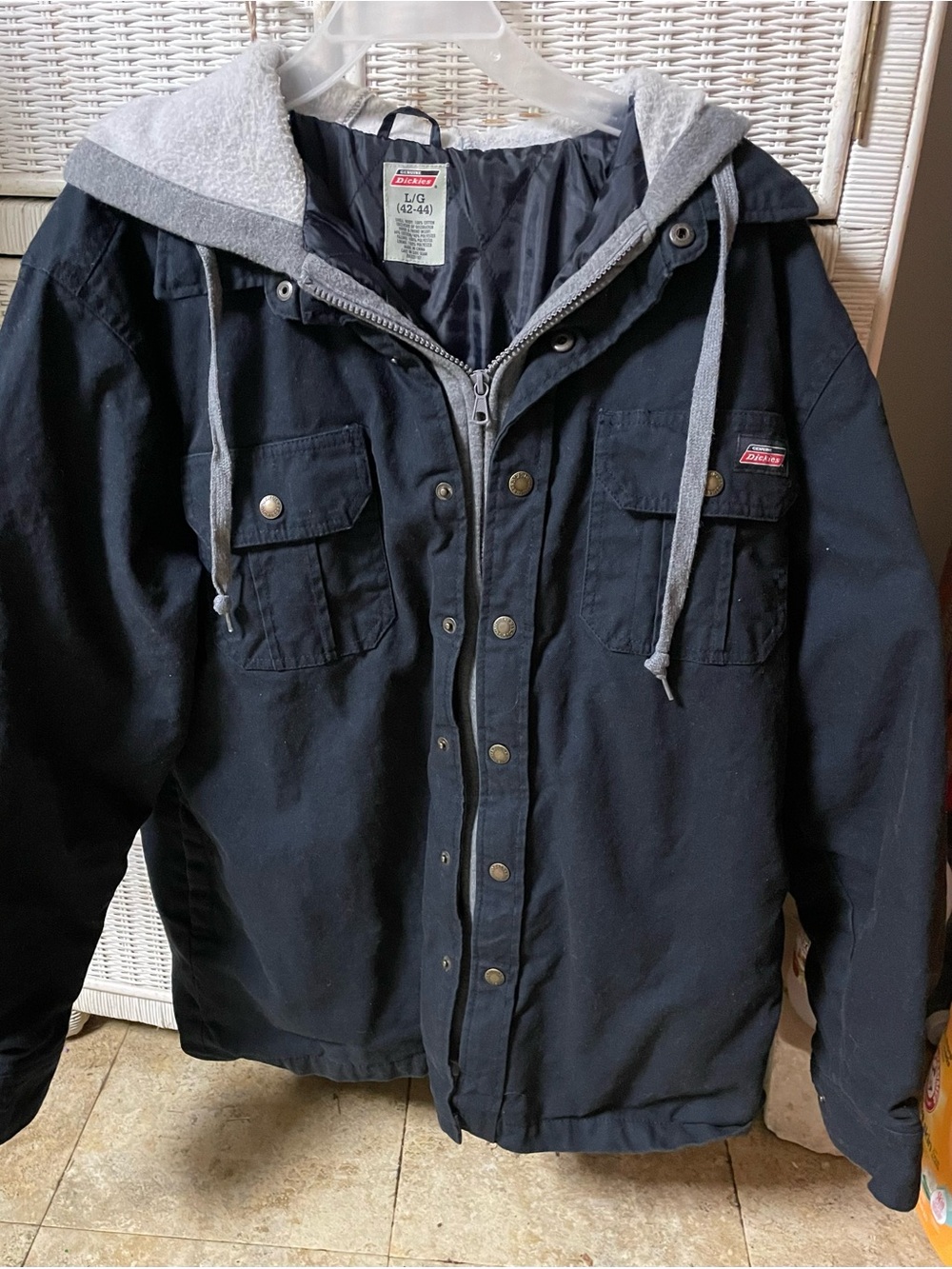 Dickies Men’s Hooded Work Jacket - Black with Gray Hood Size L